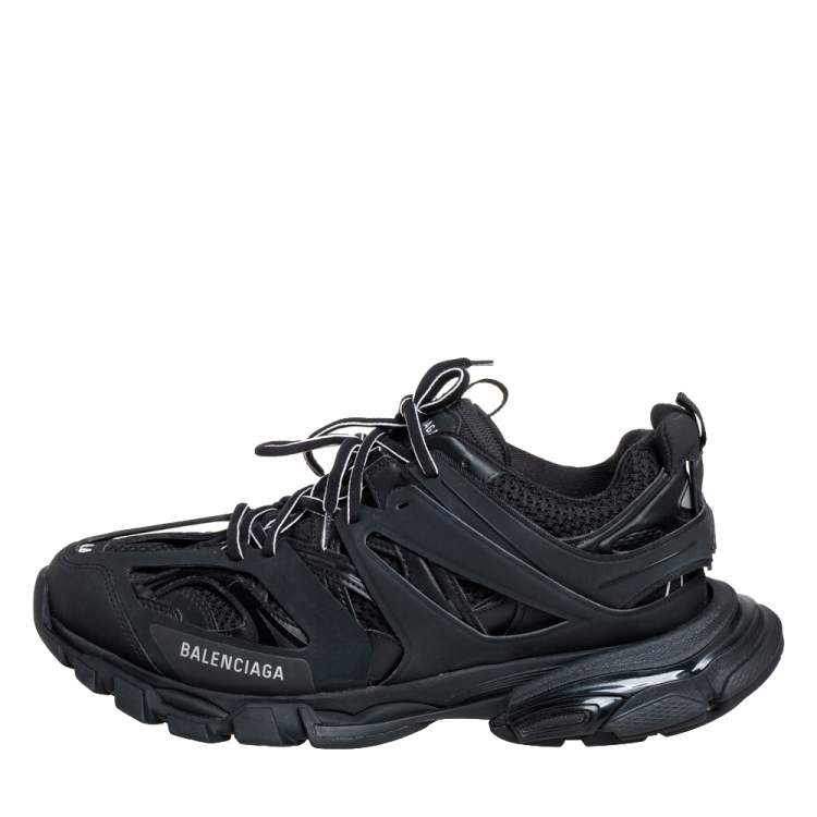 Pre Owned Balenciaga Black Mesh And Synthetic Leather Track Sneakers Size 44