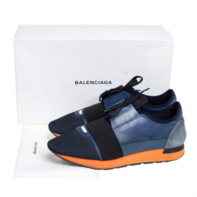 مملوكة مسبقًا Balenciaga Blue/Black Leather And Mesh Race Runners Sneakers Size 42
