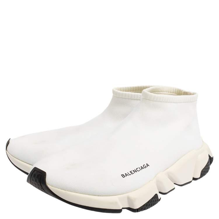 Pre Owned Balenciaga White Knit Fabric Speed Sneakers Size 44