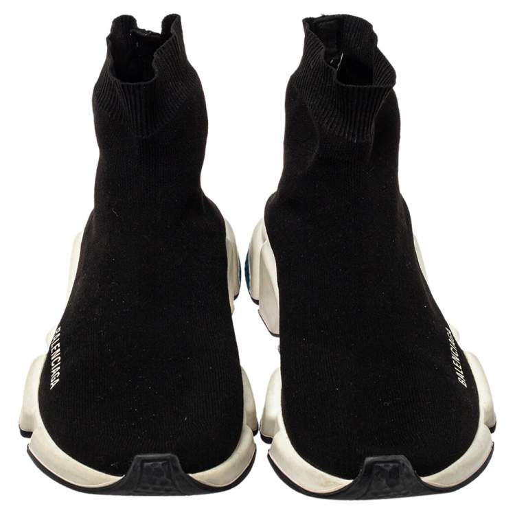 Pre Owned Balenciaga Black Knit Fabric Speed High Top Sneakers Size 42
