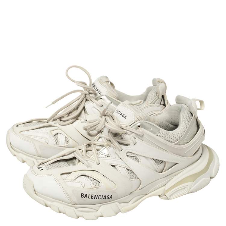 مملوكة مسبقًا Balenciaga White Leather And Mesh Track Trainers Sneakers Size 41