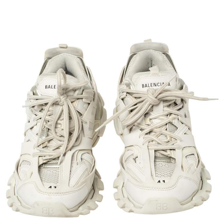مملوكة مسبقًا Balenciaga White Leather And Mesh Track Trainers Sneakers Size 41