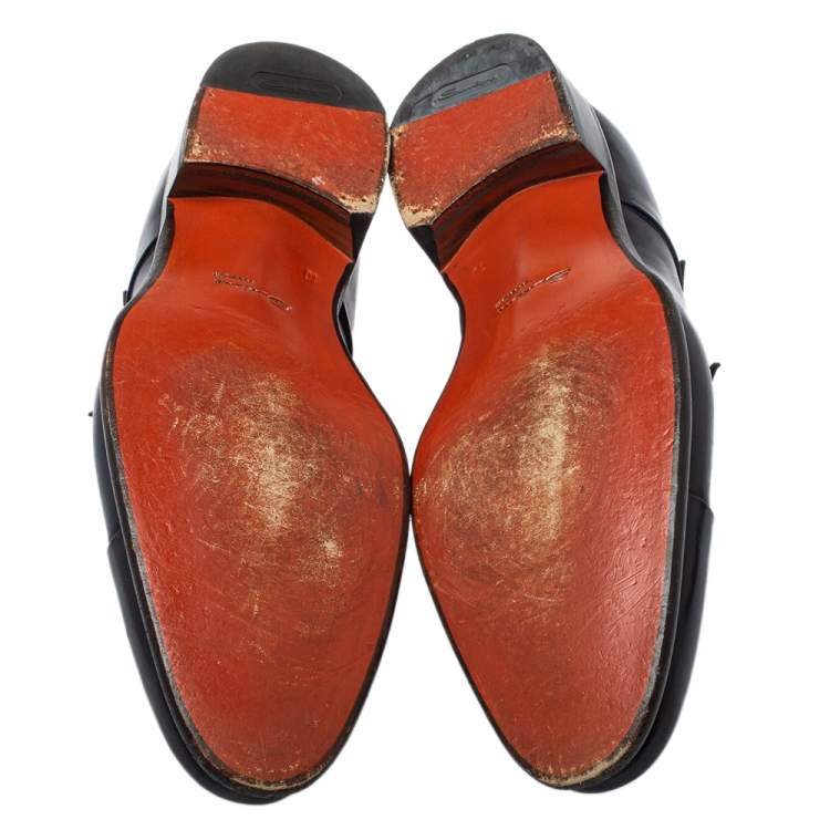 Pre Owned Santoni Blue Leather Double Buckle Derby Monk Size 46