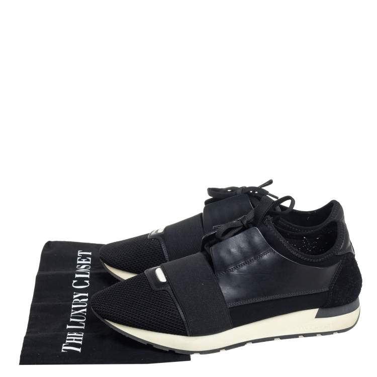 مملوكة مسبقًا Balenciaga Black Mesh And Leather Race Runner Low Top Sneakers Size 42