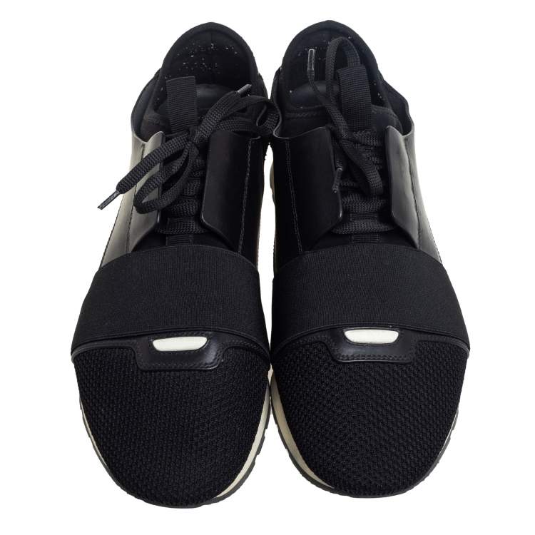 مملوكة مسبقًا Balenciaga Black Mesh And Leather Race Runner Low Top Sneakers Size 42