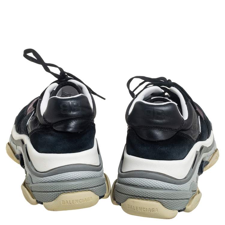 Pre Owned Balenciaga Black/Maroon Nylon And Suede Triple S Low Top Sneakers Size 45