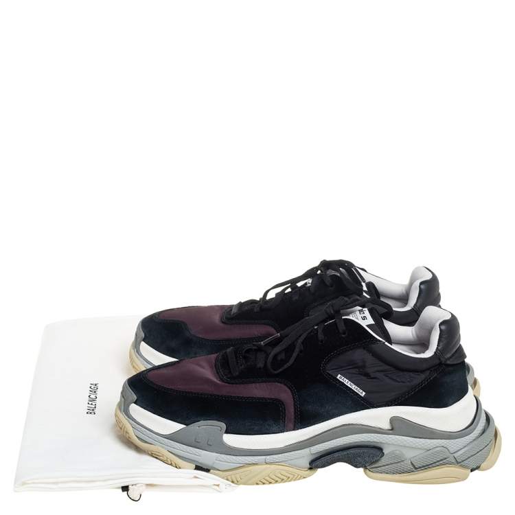 Pre Owned Balenciaga Black/Maroon Nylon And Suede Triple S Low Top Sneakers Size 45