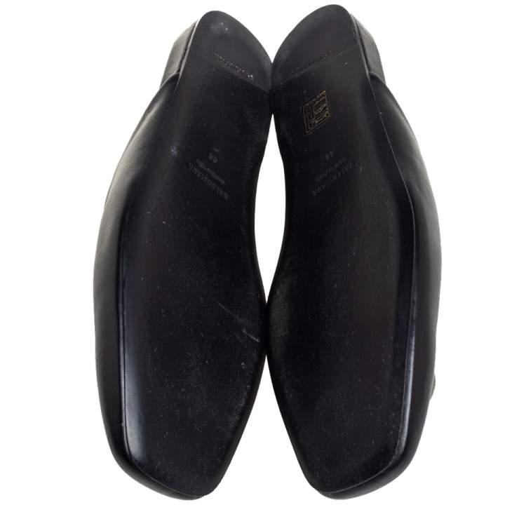 Pre Owned Balenciaga Black Leather Cosy BB Logo Embellished Mules Size 44 