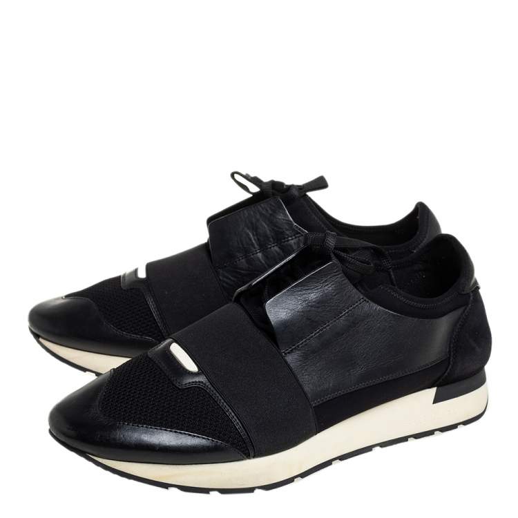 Pre Owned Balenciaga Black Mesh, Suede And Leather Race Runner Sneakers Size 45