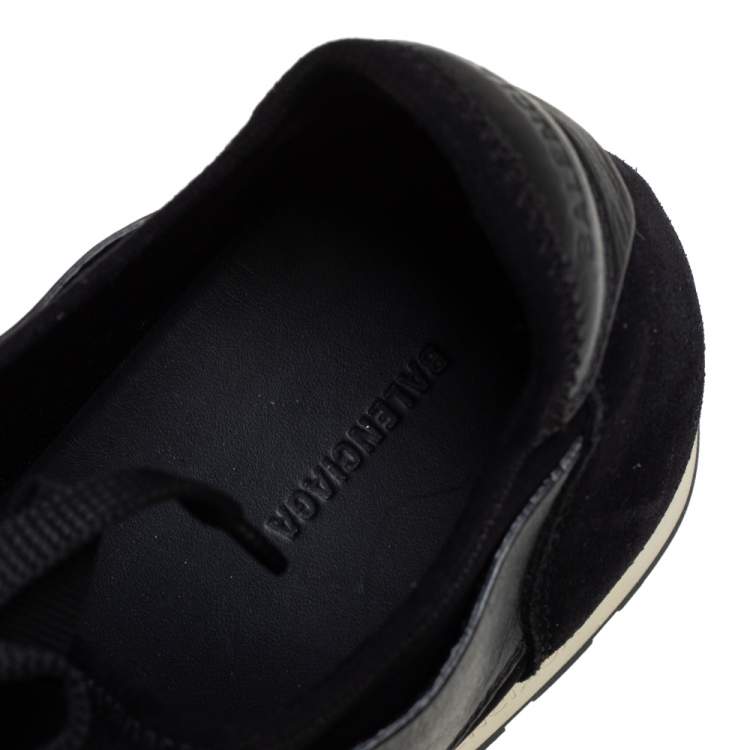 Pre Owned Balenciaga Black Mesh, Suede And Leather Race Runner Sneakers Size 45