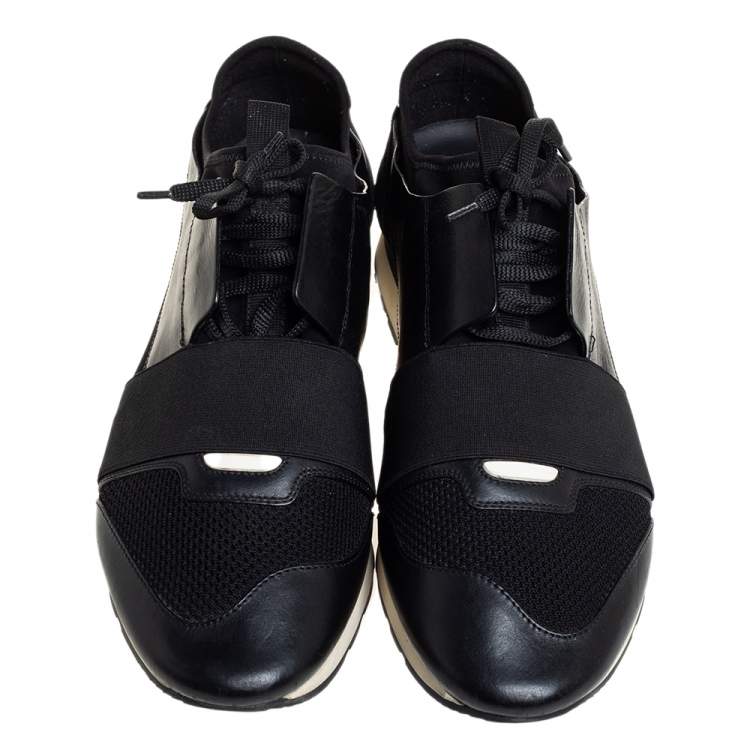 Pre Owned Balenciaga Black Mesh, Suede And Leather Race Runner Sneakers Size 45
