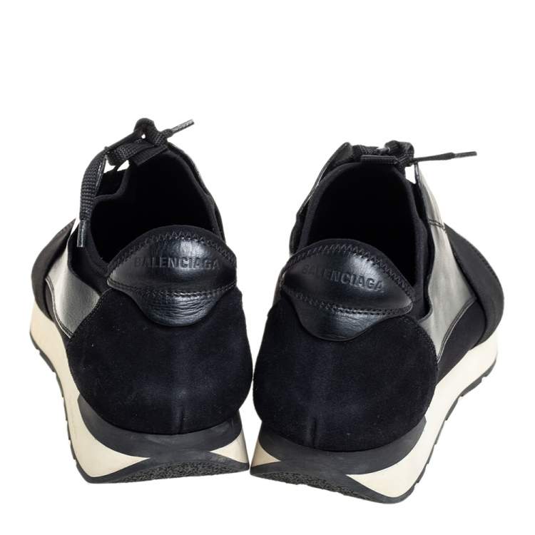 Pre Owned Balenciaga Black Mesh, Suede And Leather Race Runner Sneakers Size 45