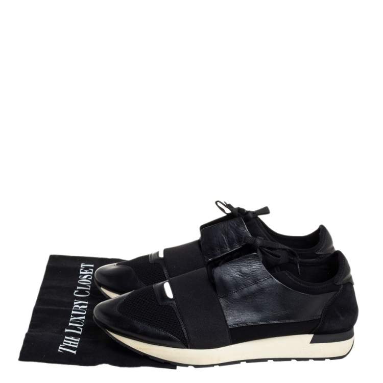 Pre Owned Balenciaga Black Mesh, Suede And Leather Race Runner Sneakers Size 45
