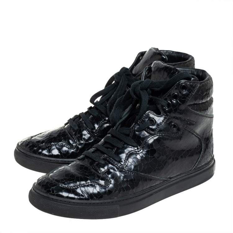Pre Owned Balenciaga Black  Leather High Top Sneakers Size 39