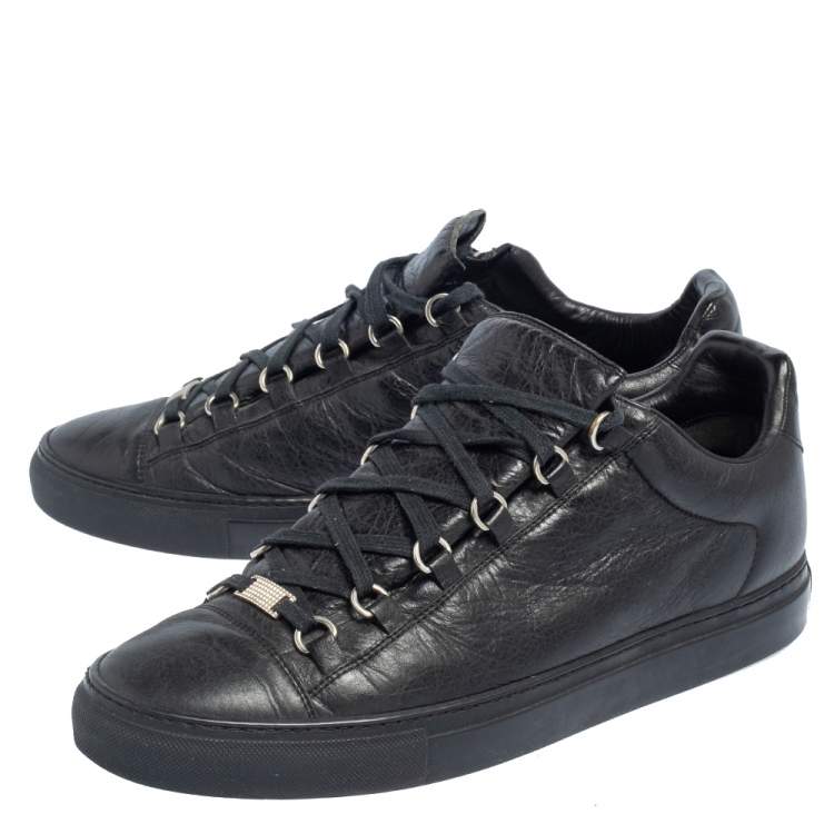 Pre Owned Balenciaga Black Leather Arena Low Top Sneakers Size 44