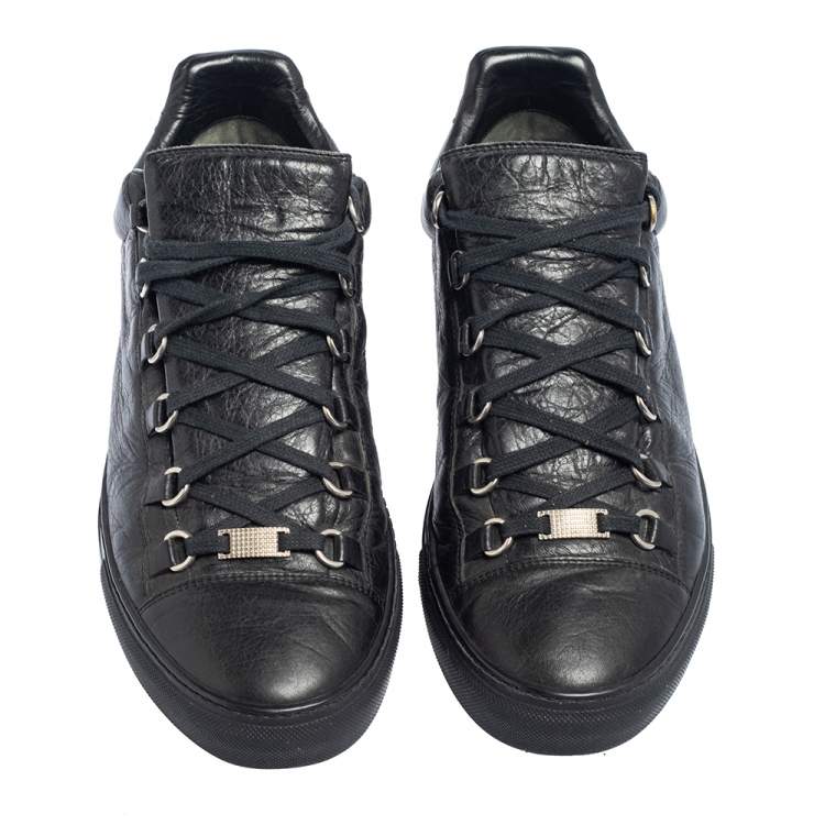 Pre Owned Balenciaga Black Leather Arena Low Top Sneakers Size 44