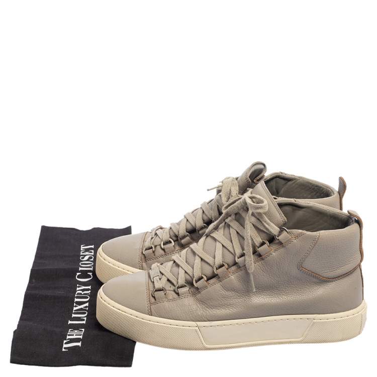 Pre Owned Balenciaga Grey Leather Arena Low Top Sneakers Size 40