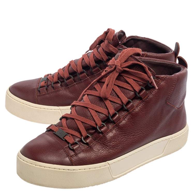 Pre Owned Balenciaga Brown Leather Arena Sneakers Size 40