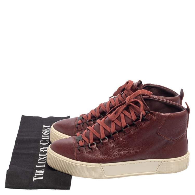 Pre Owned Balenciaga Brown Leather Arena Sneakers Size 40
