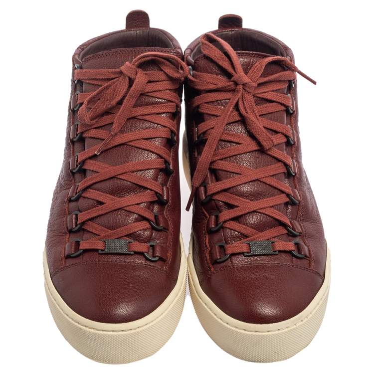 Pre Owned Balenciaga Brown Leather Arena Sneakers Size 40