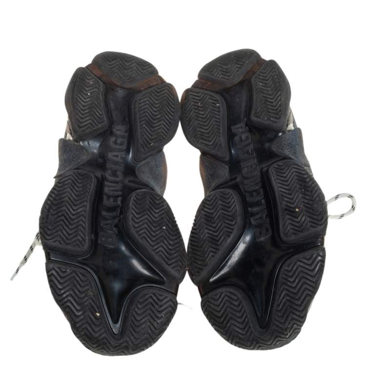 Pre Owned Balenciaga Black Leather and Mesh Triple S Sneakers Size 40