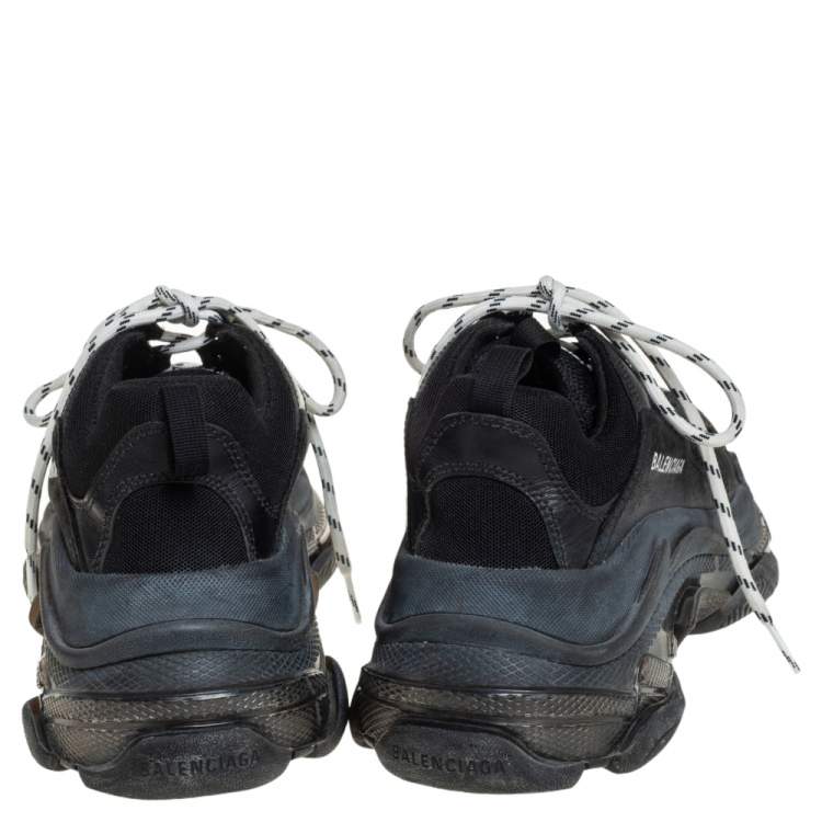 Pre Owned Balenciaga Black Leather and Mesh Triple S Sneakers Size 40