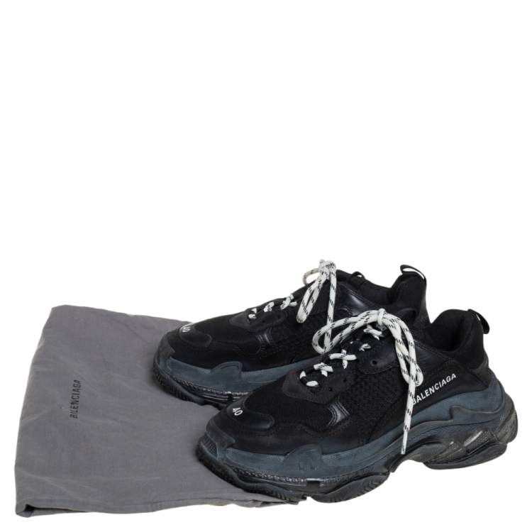 Pre Owned Balenciaga Black Leather and Mesh Triple S Sneakers Size 40