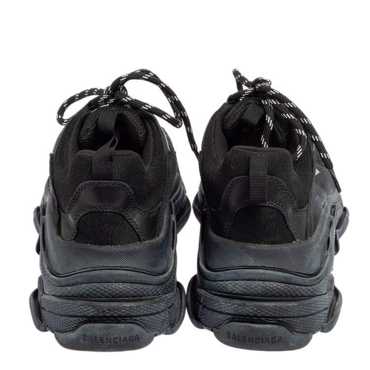 مملوكة مسبقًا Balenciaga Black Mesh And Leather Triple S Sneakers Size 41
