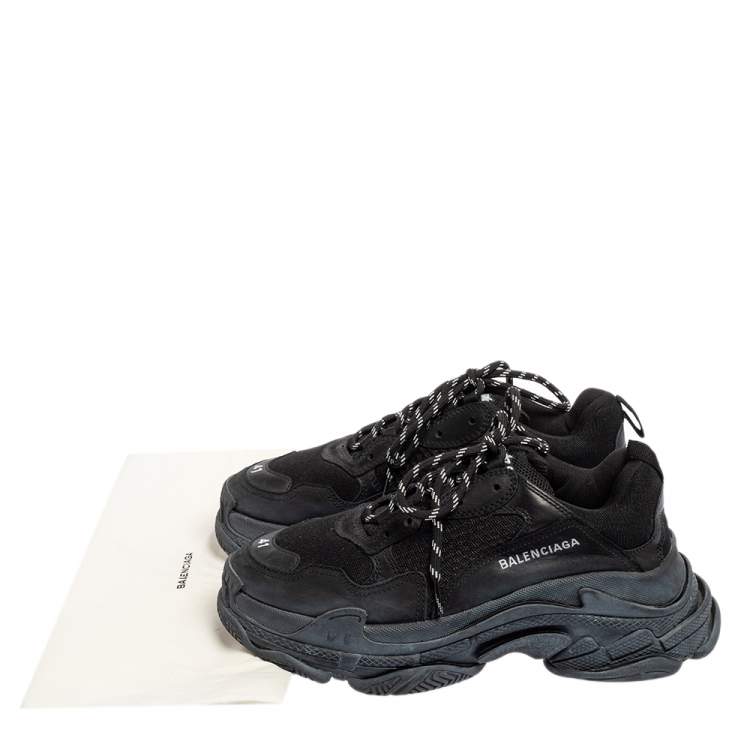 مملوكة مسبقًا Balenciaga Black Mesh And Leather Triple S Sneakers Size 41