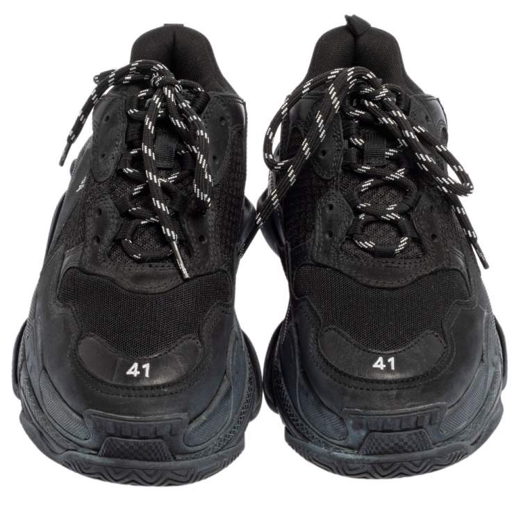 مملوكة مسبقًا Balenciaga Black Mesh And Leather Triple S Sneakers Size 41