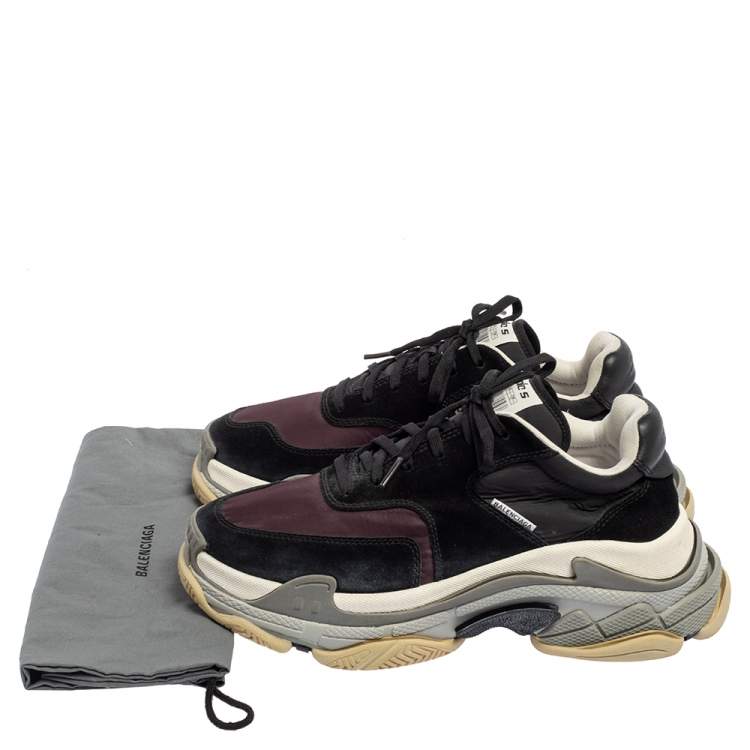 Pre Owned Balenciaga Burgundy/Black Nylon And Suede Triple S Sneakers Size 41