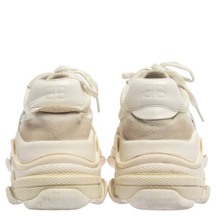 Pre Owned Balenciaga White Nylon And Suede Triple S Sneakers Size 41