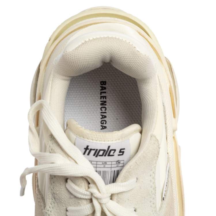 Pre Owned Balenciaga White Nylon And Suede Triple S Sneakers Size 41
