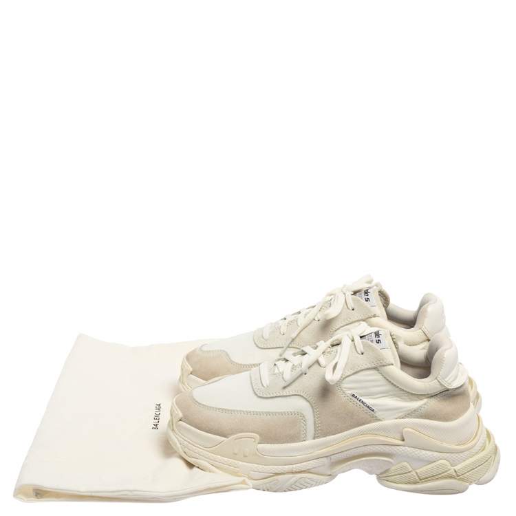 Pre Owned Balenciaga White Nylon And Suede Triple S Sneakers Size 41