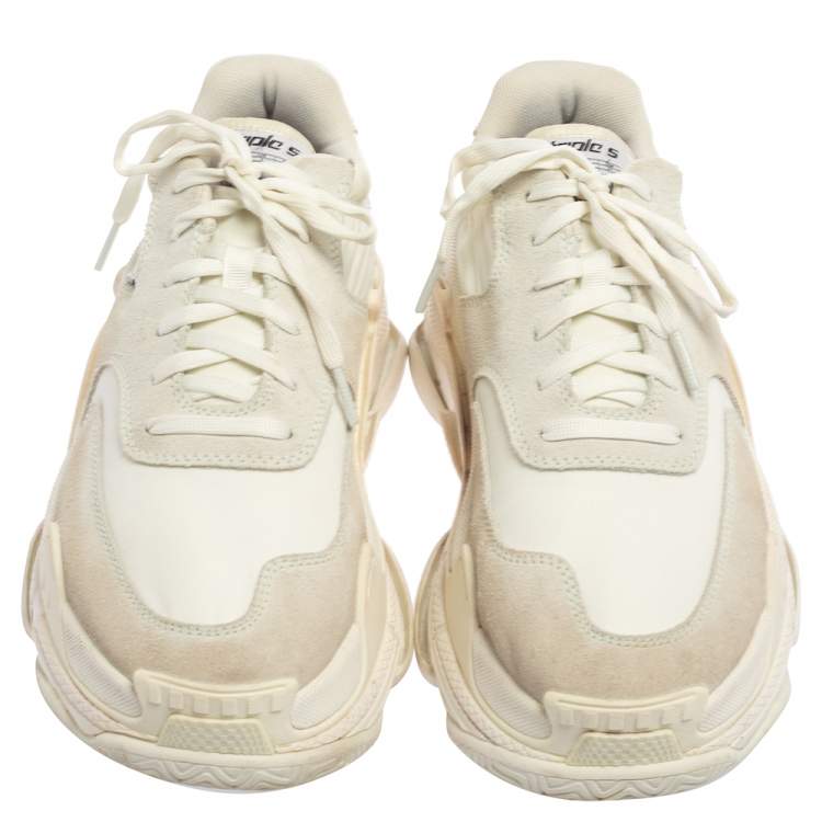 Pre Owned Balenciaga White Nylon And Suede Triple S Sneakers Size 41