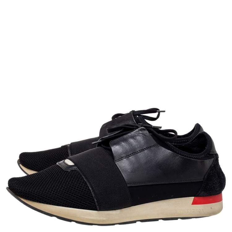 Pre Owned Balenciaga Black Mesh And Leather Race Runner Low Top Sneakers Size 44