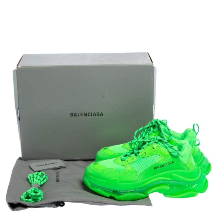 Pre Owned Balenciaga Bright Green Leather And Mesh Triple S Sneakers Size 40 