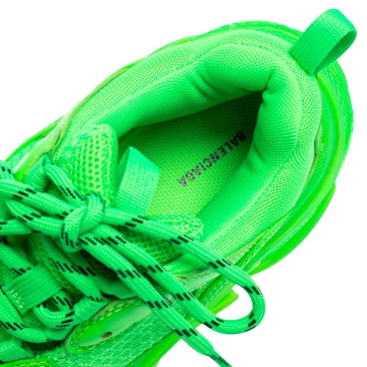 Pre Owned Balenciaga Bright Green Leather And Mesh Triple S Sneakers Size 40 