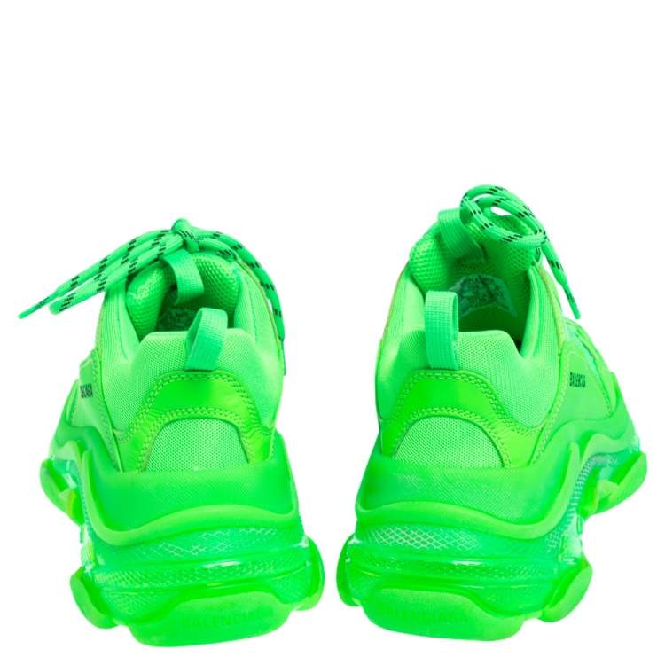 Pre Owned Balenciaga Bright Green Leather And Mesh Triple S Sneakers Size 40 