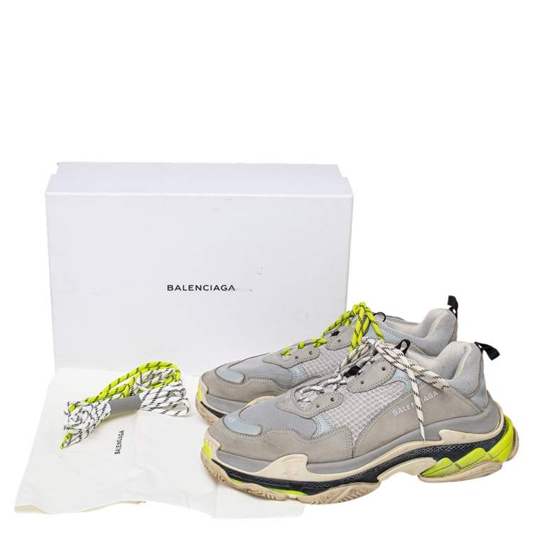 مملوكة مسبقًا Balenciaga Grey Mesh And Nubuck Leather Triple S Sneakers Size 45