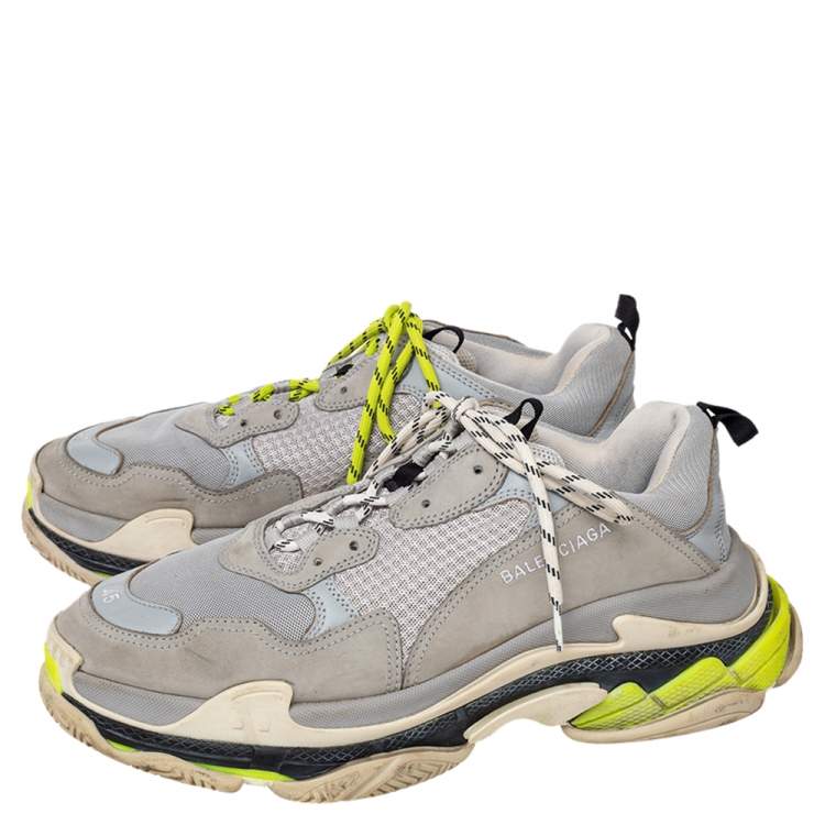 مملوكة مسبقًا Balenciaga Grey Mesh And Nubuck Leather Triple S Sneakers Size 45
