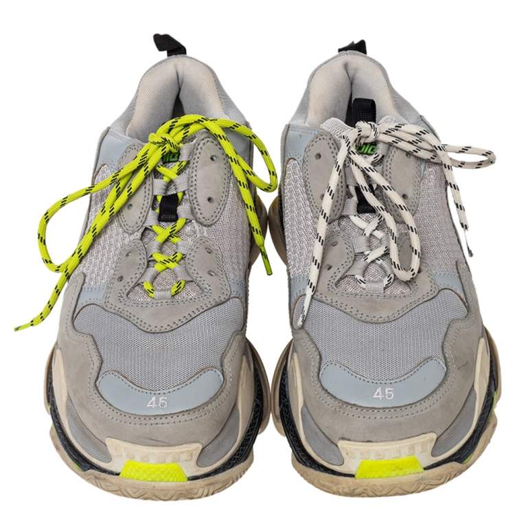 مملوكة مسبقًا Balenciaga Grey Mesh And Nubuck Leather Triple S Sneakers Size 45