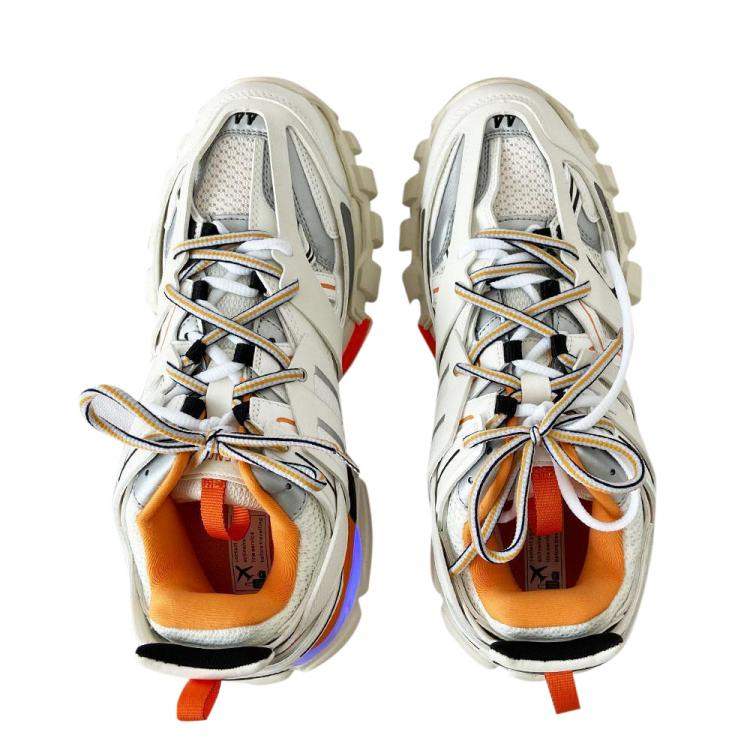 مملوكة مسبقًا Balenciaga White /Orange Leather And Mesh Track Sneakers Size US 11 EU 45 UK 10