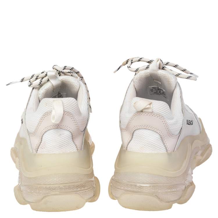 Pre Owned Balenciaga White/Grey Leather And Mesh Triple S Sneakers Size 43