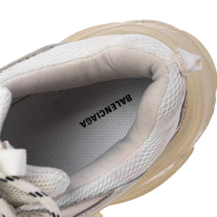 Pre Owned Balenciaga White/Grey Leather And Mesh Triple S Sneakers Size 43