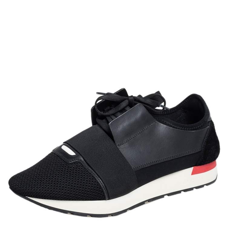 Balenciaga Black Leather and Mesh Race Runner Sneakers Size 44 Balenciaga   TLC