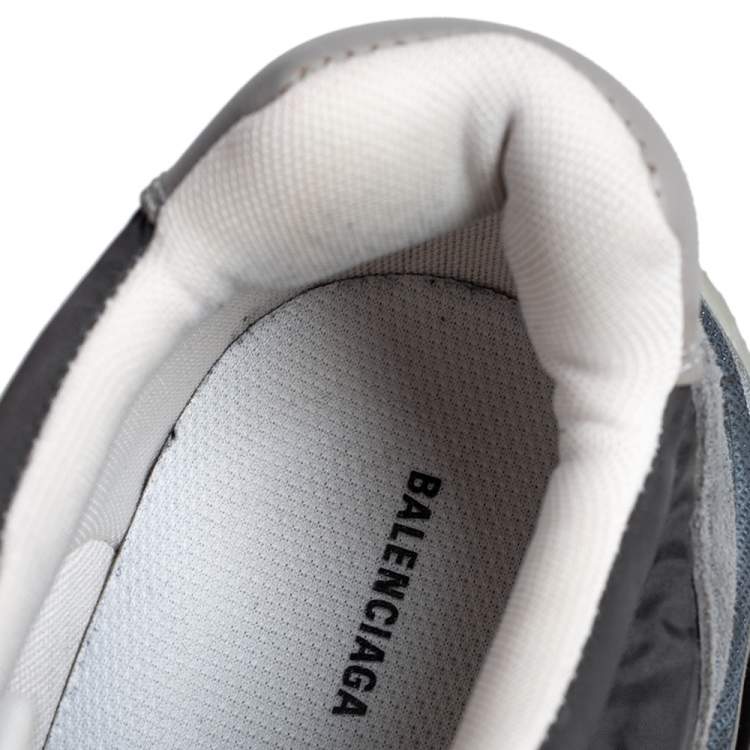 Pre Owned Balenciaga Grey/Black Leather, Nylon, And Suede Triple S Low Top Sneakers Size 44