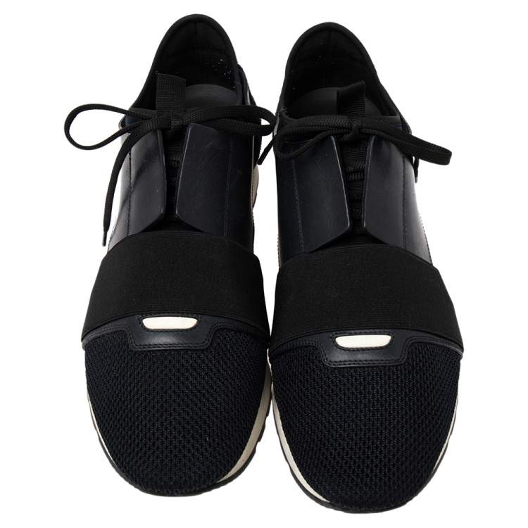 Pre Owned Balenciaga Black Suede, Mesh And Leather Race Runner Sneakers Size 43