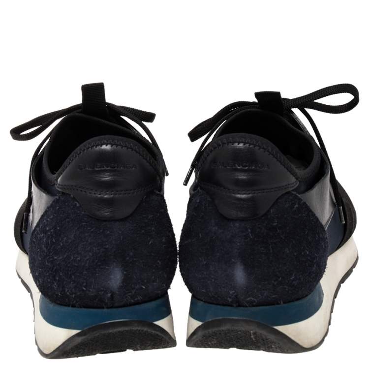 Pre Owned Balenciaga Black Suede, Mesh And Leather Race Runner Sneakers Size 43