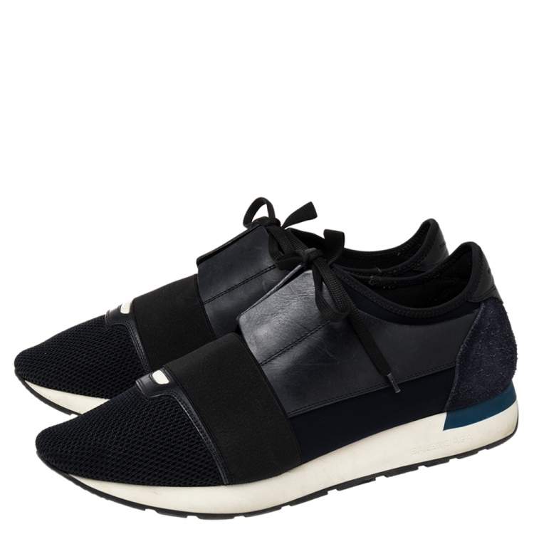Pre Owned Balenciaga Black Suede, Mesh And Leather Race Runner Sneakers Size 43